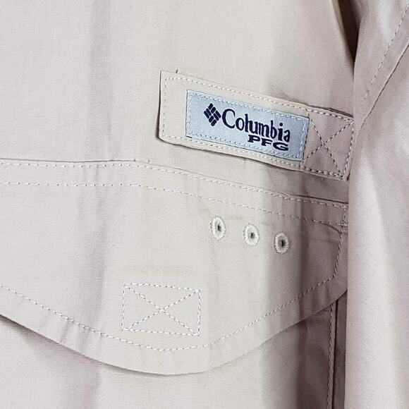 Columbia Shirt PFG Men's Large Beige Button Up Short Sleeve Vented Fishing - Picture 6 of 11